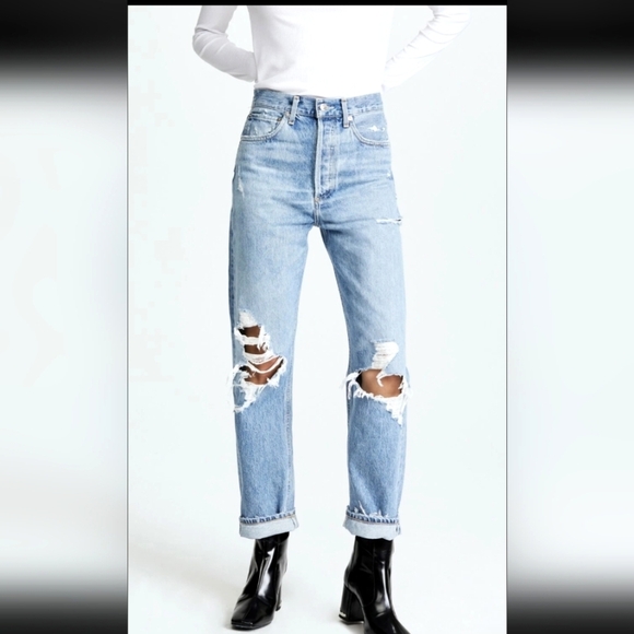 Agolde 90's jeans women size 25 baggy straight buttonfly distressed High rise - Picture 1 of 16